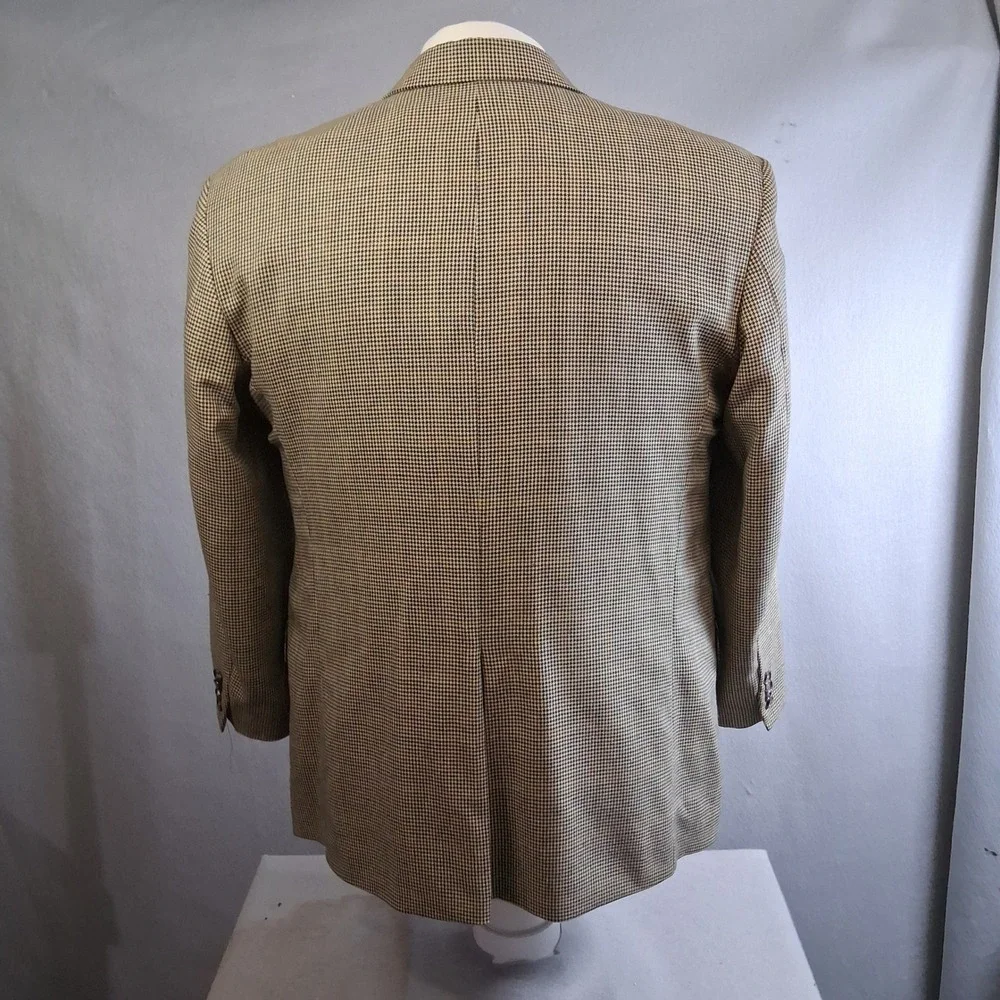Evan Picone Mens Blazer 43R Brown Houndstooth Silk Wool Sport Coat